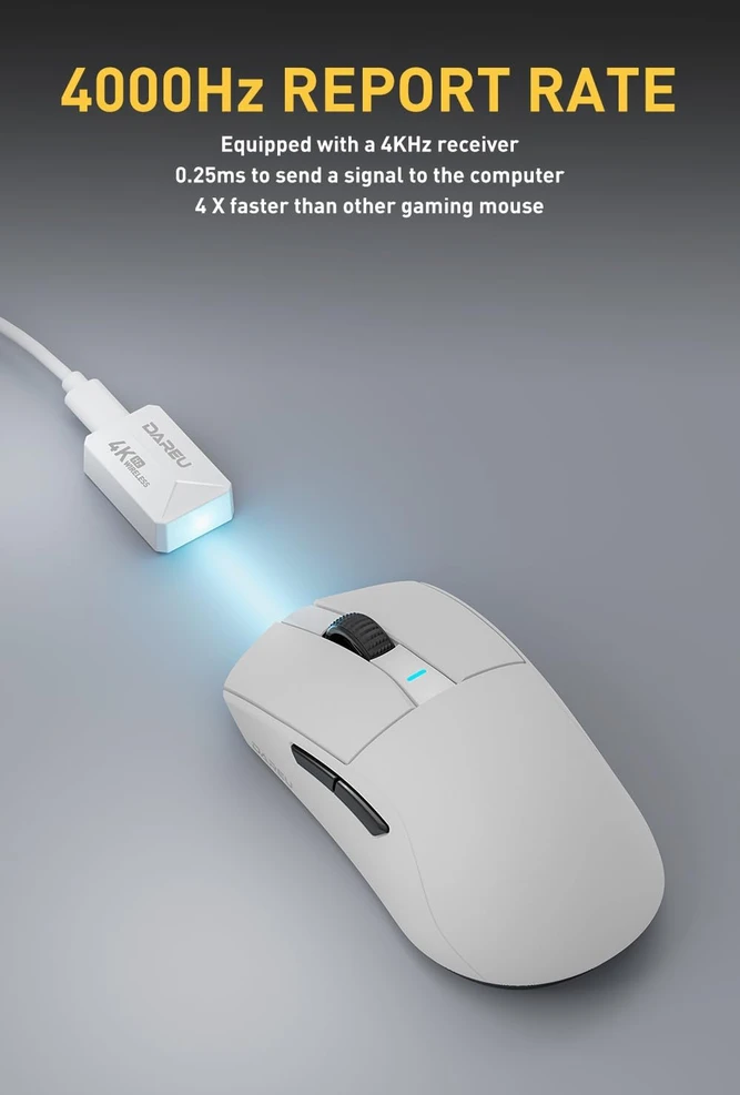 DAREU belaidė žaidimų pelė 4 kHz, 26000 DPI, 55 g A950 PRO-WH