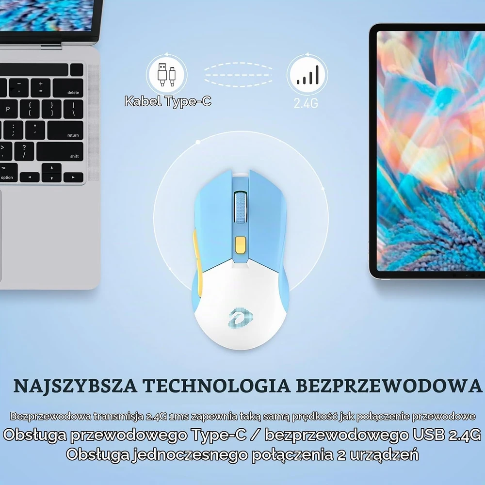 DAREU belaidė žaidimų pelė su įkrovimo stotele, 12000 DPI, EM901X