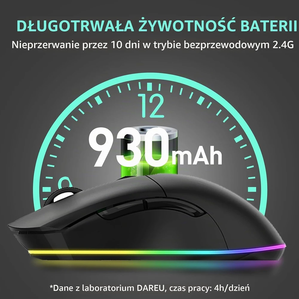 DAREU belaidė žaidimų pelė su įkrovimo stotele, 12 000 DPI, EM901X