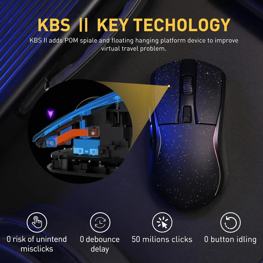 DAREU belaidė žaidimų pelė su įkrovimo stotele RGB, 12000 DPI, 1000 Hz A950-BK