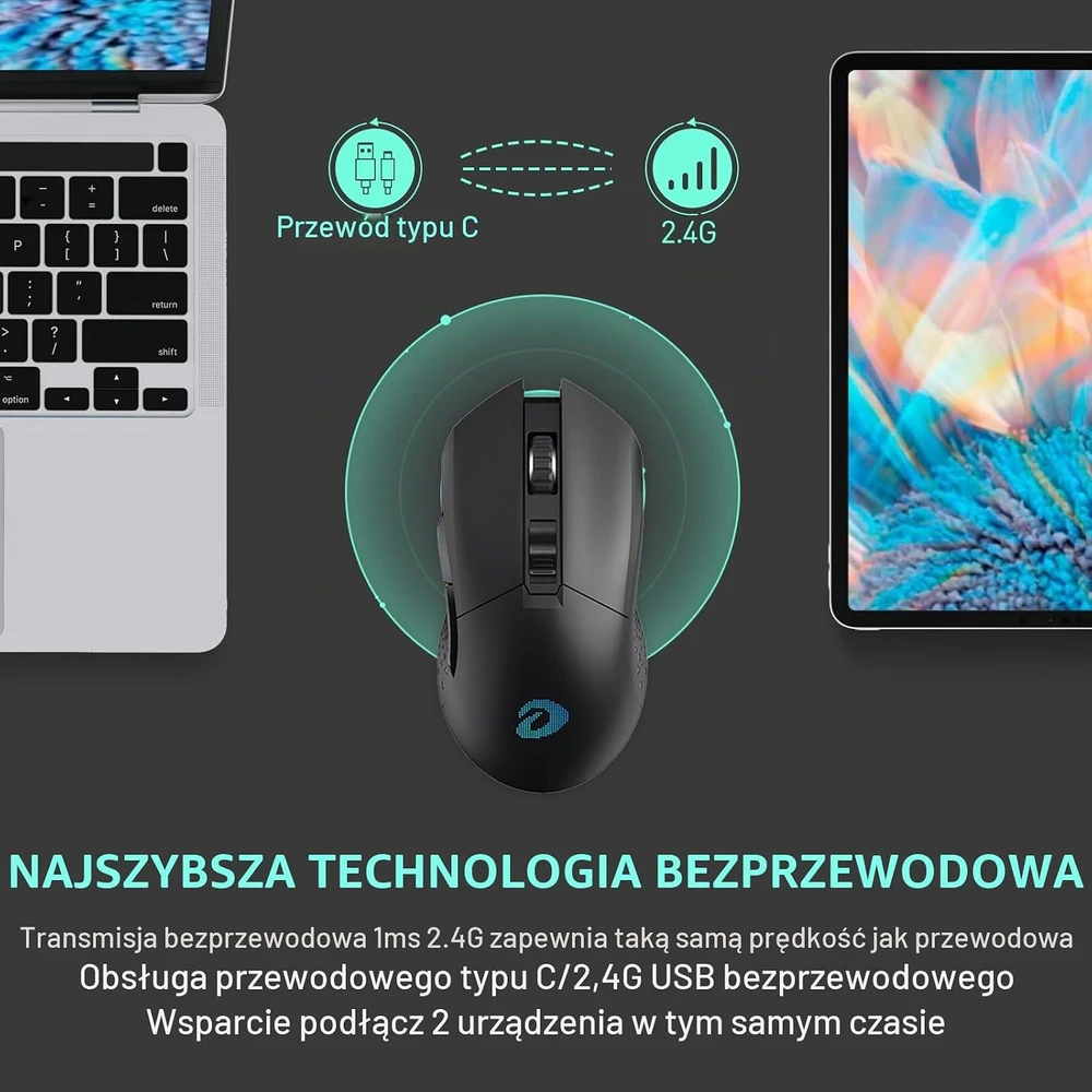 DAREU belaidė žaidimų pelė su įkrovimo stotele, 12 000 DPI, EM901X