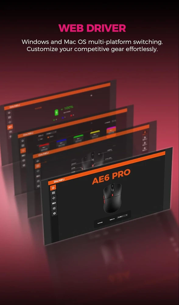 DAREU belaidė žaidimų pelė su PAW3950 jutikliu, 30000 DPI ir 8K dažniu, AE6 PRO-MA