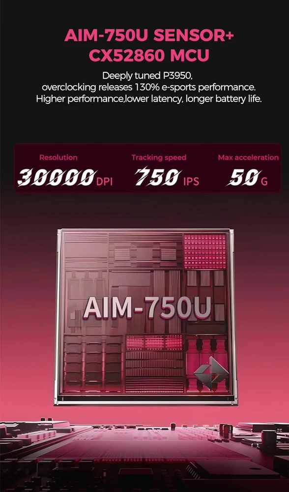 DAREU belaidė žaidimų pelė su PAW3950 jutikliu, 30000 DPI ir 8K dažniu, AE6 PRO-MA