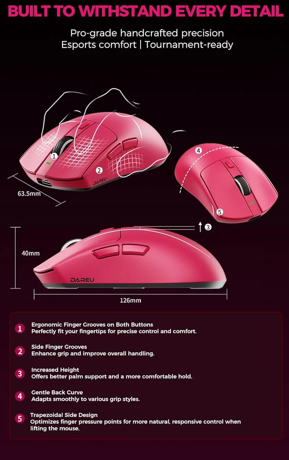 DAREU belaidė žaidimų pelė su PAW3950 jutikliu, 30000 DPI ir 8K dažniu, AE6 PRO-MA