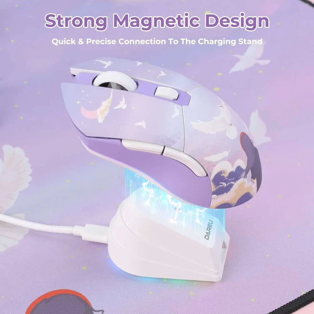 Belaidė žaidimų pelė + įkrovimo stotelė Dareu EM901X 2.4G – juoda