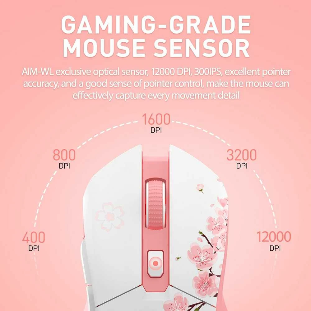 DAREU EM901X-PK belaidė žaidimų pelė, 12000 DPI, 1000 Hz, rožinė, su įkrovimo stotele