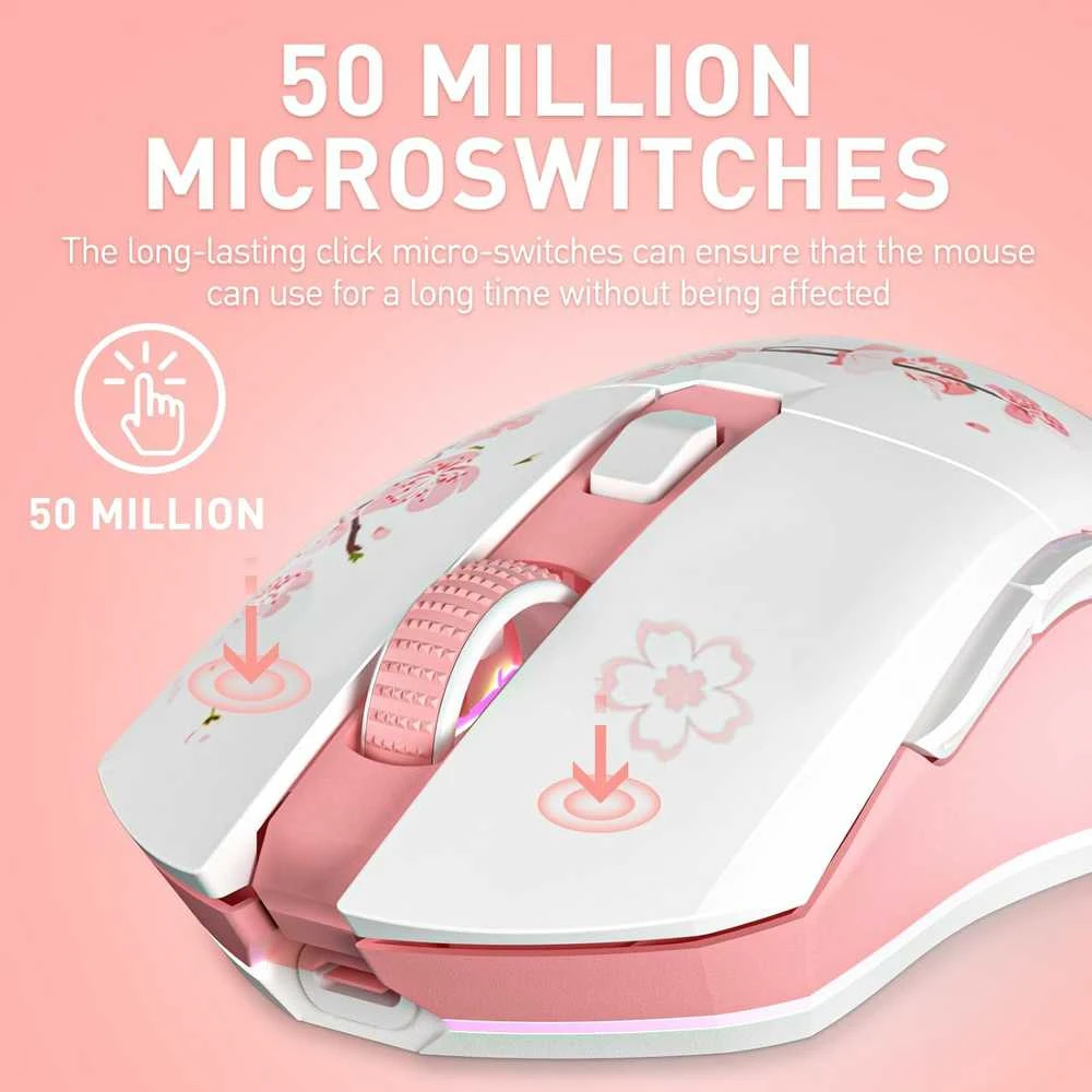 DAREU EM901X-PK belaidė žaidimų pelė, 12000 DPI, 1000 Hz, rožinė, su įkrovimo stotele