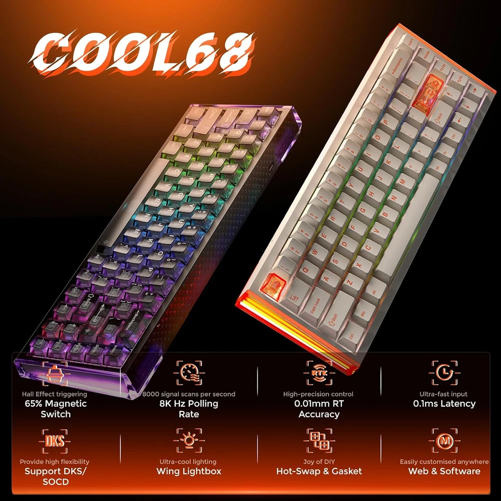 DAREU laidinė žaidimų klaviatūra su magnetiniais jungikliais 8000 Hz COOL68-OR