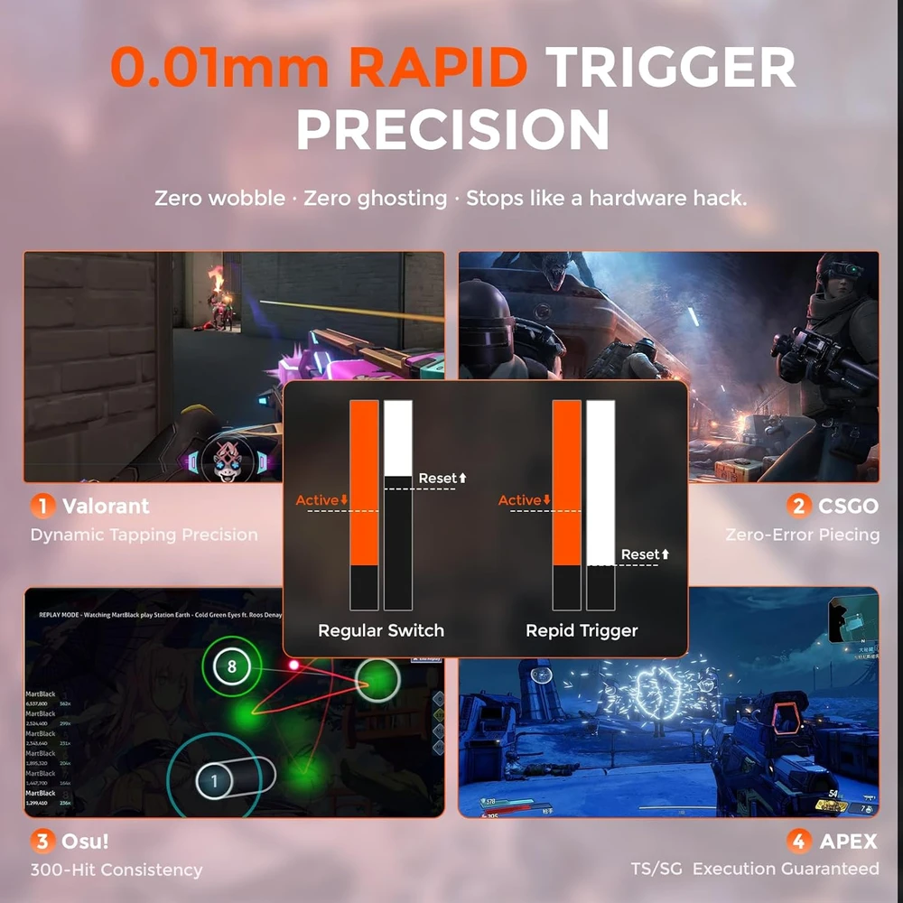 DAREU mechaninė žaidimų klaviatūra 60 %, Hall efekto jungikliai, 8 kHz, COOL60-PK