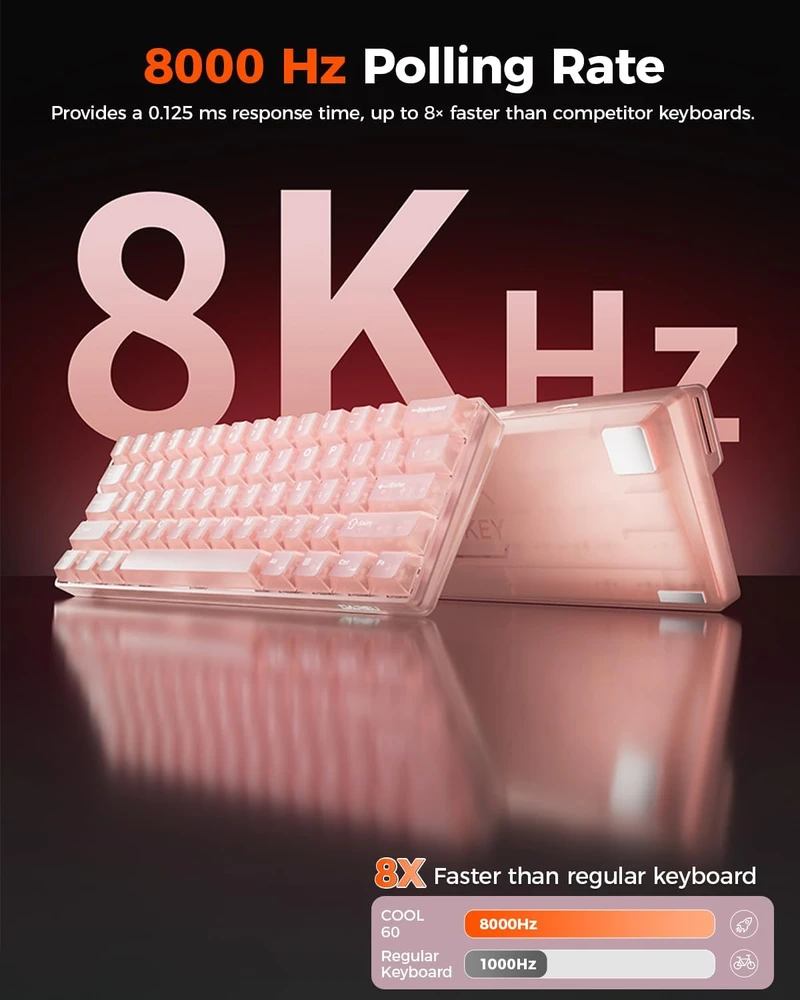 DAREU mechaninė žaidimų klaviatūra 60 %, Hall efekto jungikliai, 8 kHz, COOL60-PK