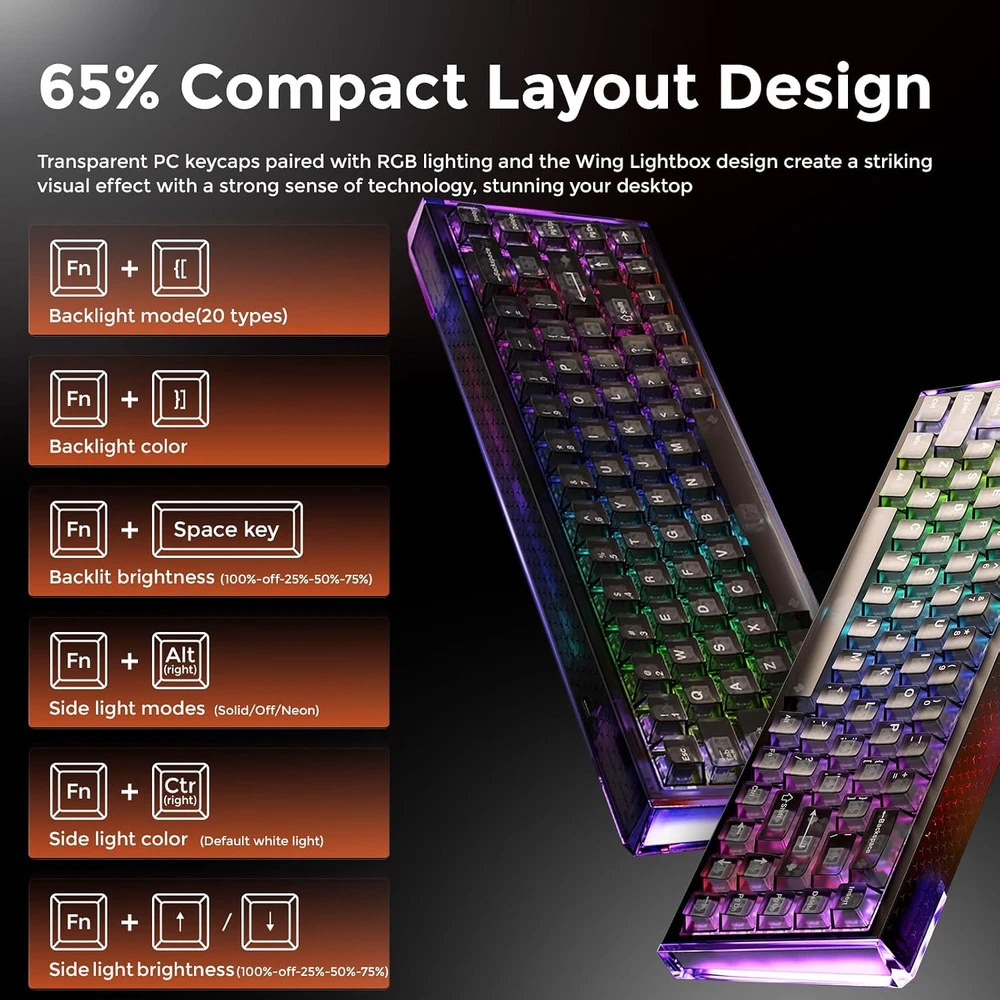 DAREU mechaninė žaidimų klaviatūra su Hall Effect jungikliais, 8000 Hz, COOL68-BK