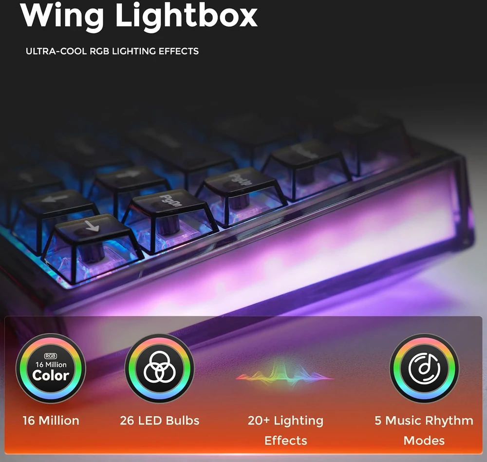 DAREU mechaninė žaidimų klaviatūra su Hall Effect jungikliais, 8000 Hz, COOL68-BK
