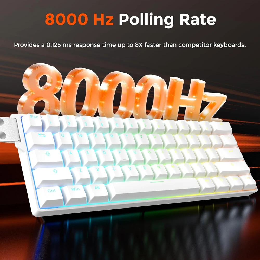 DAREU žaidimų klaviatūra su Hall efekto jungikliais, 60 %, 8000 Hz, EK60 HE-WH