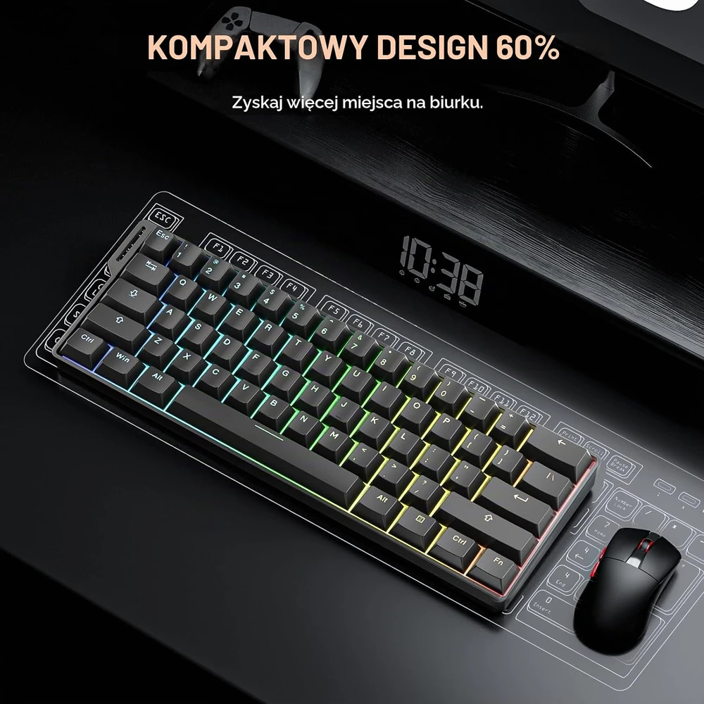 DAREU žaidimų klaviatūra su Hall efekto jungikliais, 8 kHz, EK60 HE-BK