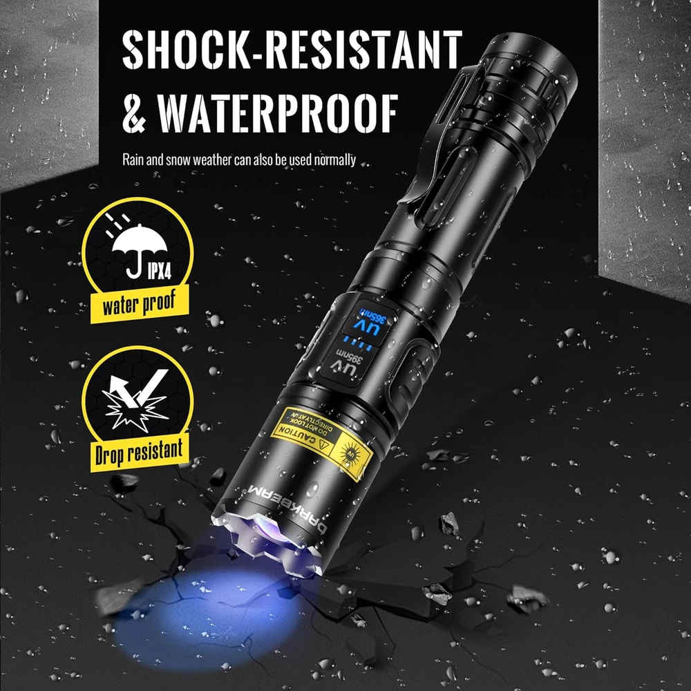 DARKBEAM dviguba UV LED žibintuvėlis 365nm ir 395nm, įkraunamas, 10 W, IPX4, A900