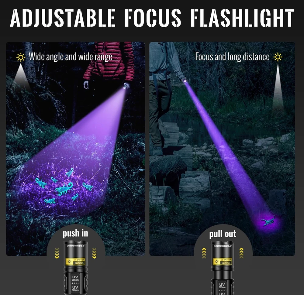 DARKBEAM dviguba UV LED žibintuvėlis 365nm ir 395nm, įkraunamas, 10 W, IPX4, A900