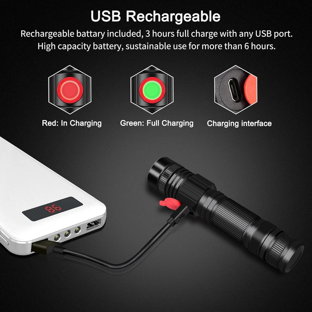DARKBEAM LED įkraunama kišeninė prožektorius, 2000 lm, USB, atspari vandeniui, su fokusavimo reguliavimu, A300 X2, 2 vnt.