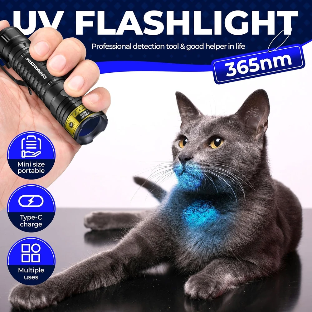 DARKBEAM UV LED žibintuvėlis 365nm, 10 W, USB-C, filtruota šviesa, įkraunamas, V82