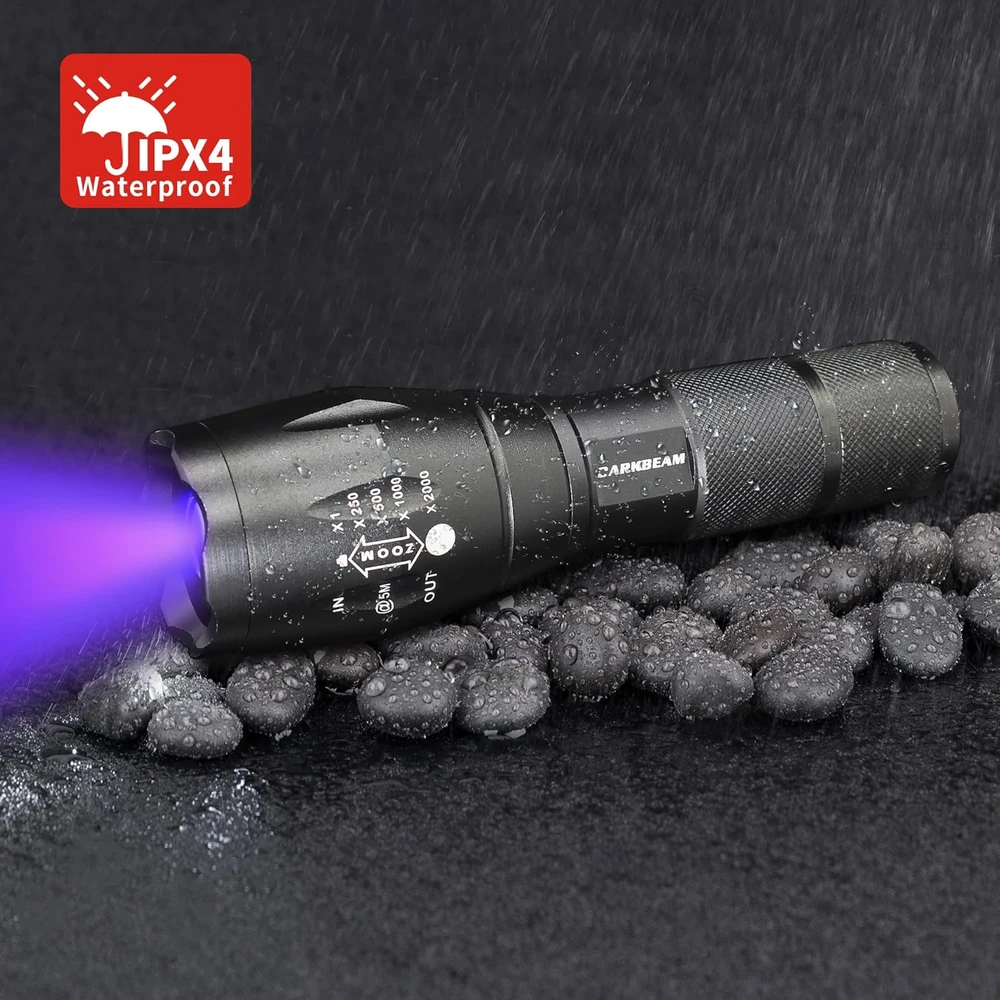 DARKBEAM UV žibintuvėlis 365 nm ir 395 nm, reguliuojamas, vandeniui atsparus, LED, A100