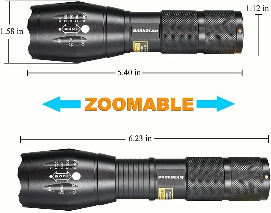 DARKBEAM UV žibintuvėlis 365 nm ir 395 nm, reguliuojamas, vandeniui atsparus, LED, A100