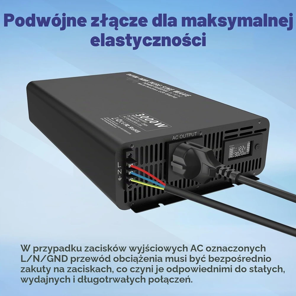 DATOUBOSS automobilinis grynosios sinusoidės įtampos keitiklis 12 V į 230 V, 3000 W, 12V 3000W EU