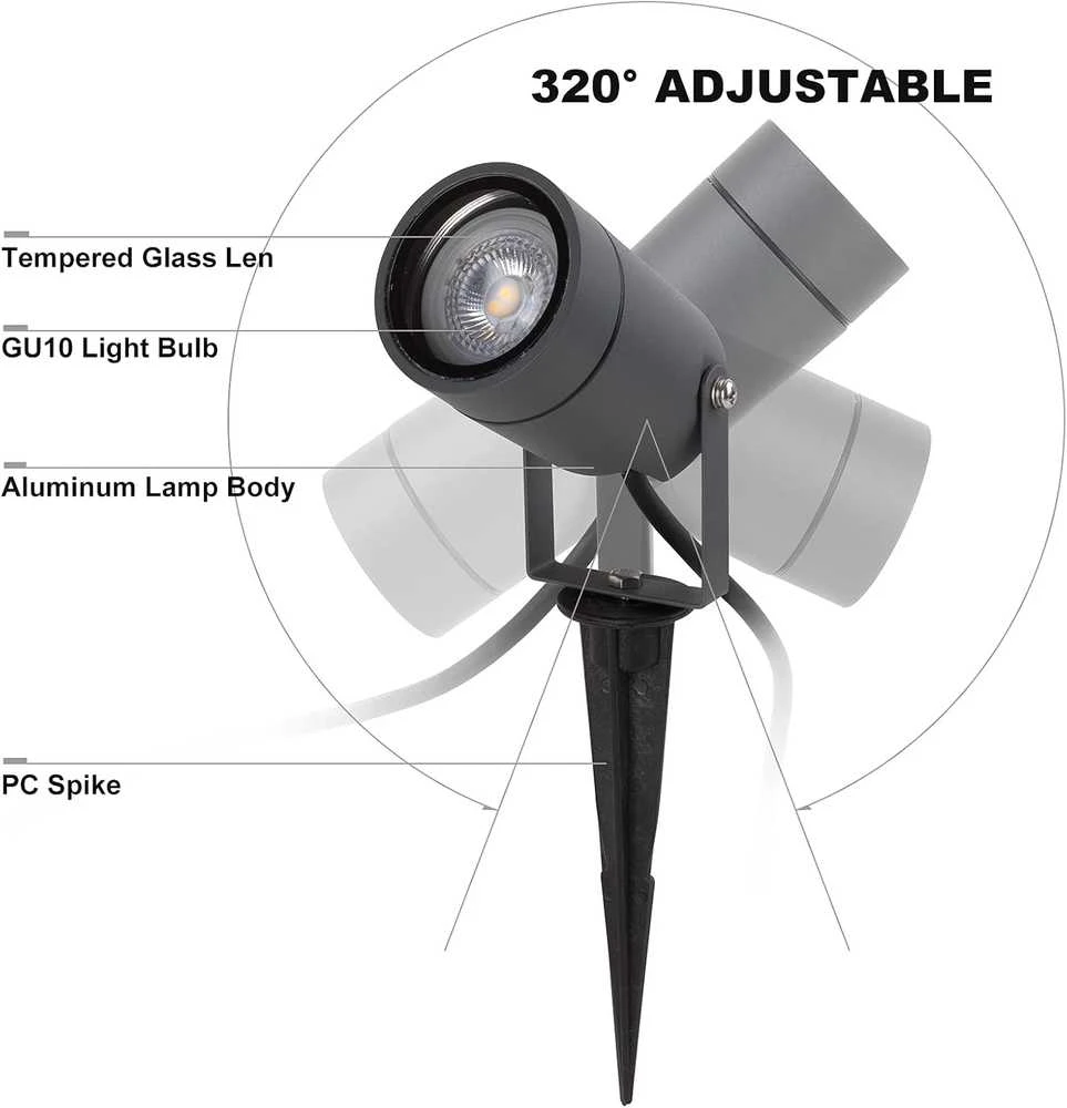 DAWALIGHT lauko LED šviestuvas su smaigaliu, GU10, IP65, 6 W, 3000 K, 4 vnt. rinkinys, ex049