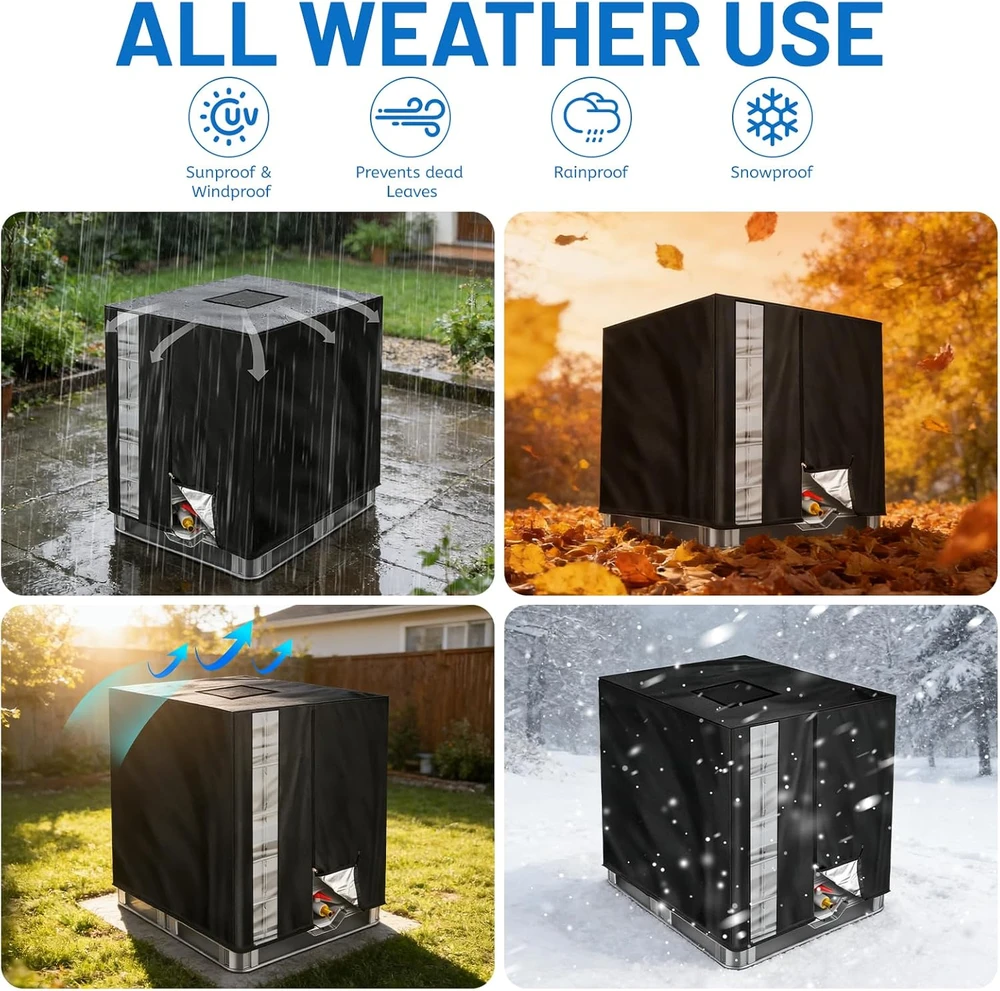 DBREAKS IBC talpos uždanga, 1000 l, neperšlampama, UV ir dulkių apsauga, su langeliu, užtrauktuku
