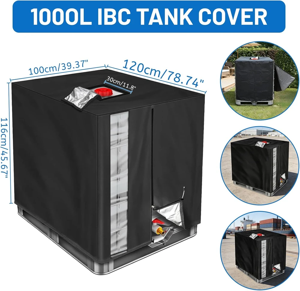 DBREAKS IBC talpos uždanga, 1000 l, neperšlampama, UV ir dulkių apsauga, su langeliu, užtrauktuku