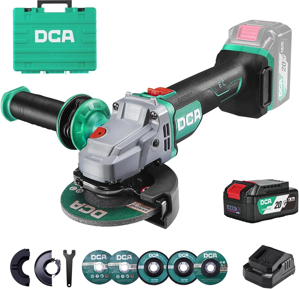 DCA akumuliatorinis kampinis šlifuoklis 20 V, Ø125 mm, 630 W, 4,0 Ah akumuliatorius, ADSM06-125
