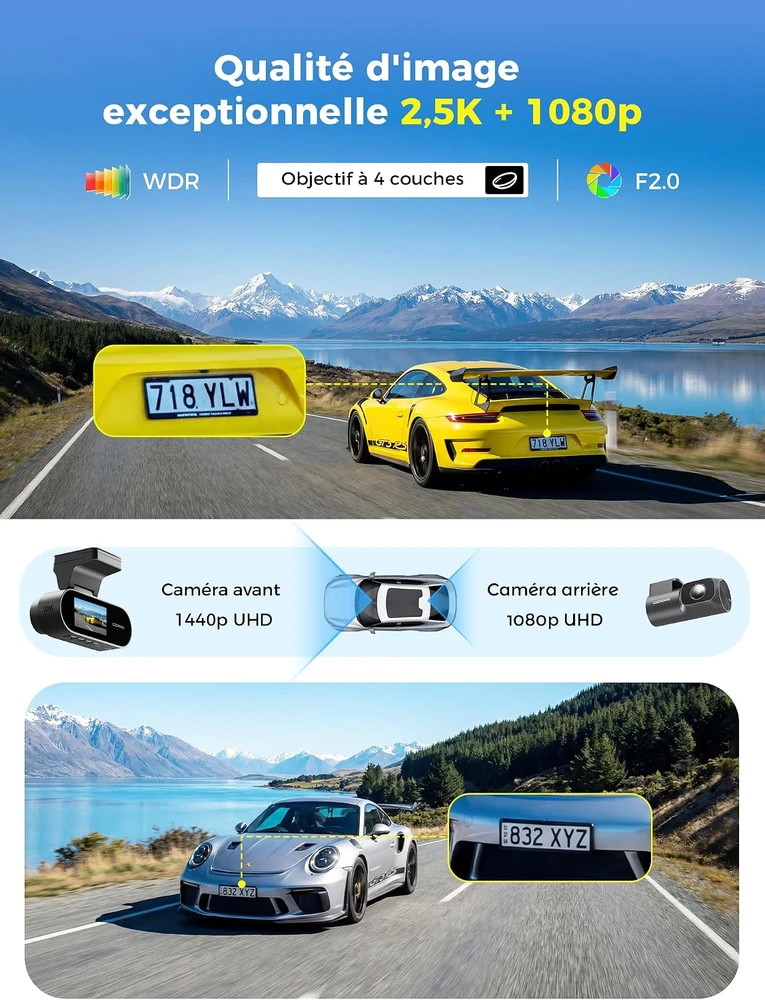 DDPAI automobilinė vaizdo kamera N2 Dual, priekinė ir galinė, 2,5K/1080p, Wi-Fi