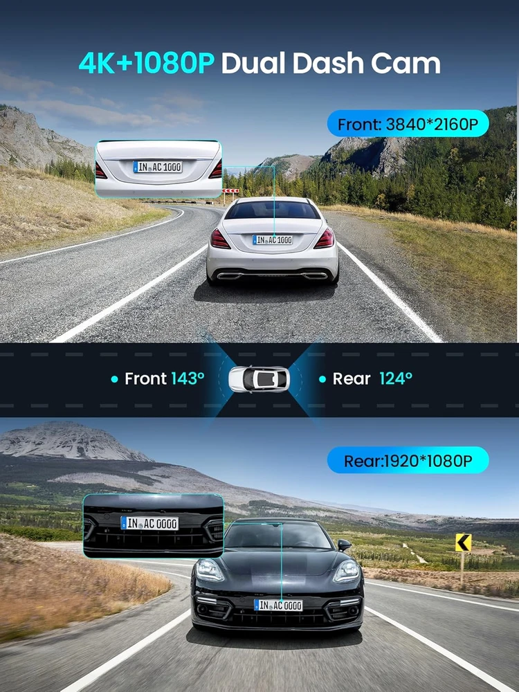 ddpai automobilinis vaizdo registratorius Z50 Pro 4K + 1080p su GPS ir Wi-Fi 6