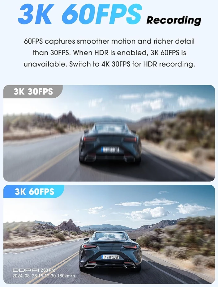 DDPAI automobilinis vaizdo registratorius Z60 Pro, 4K + 1080p, STARVIS 2, Wi-Fi, GPS