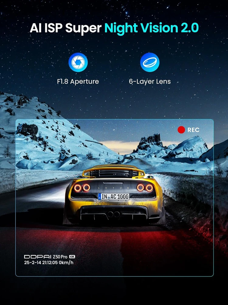 ddpai automobilinis vaizdo registratorius Z50 Pro 4K + 1080p su GPS ir Wi-Fi 6