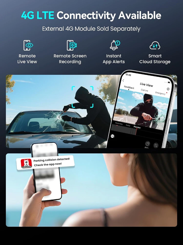 ddpai automobilinis vaizdo registratorius Z50 Pro 4K + 1080p su GPS ir Wi-Fi 6