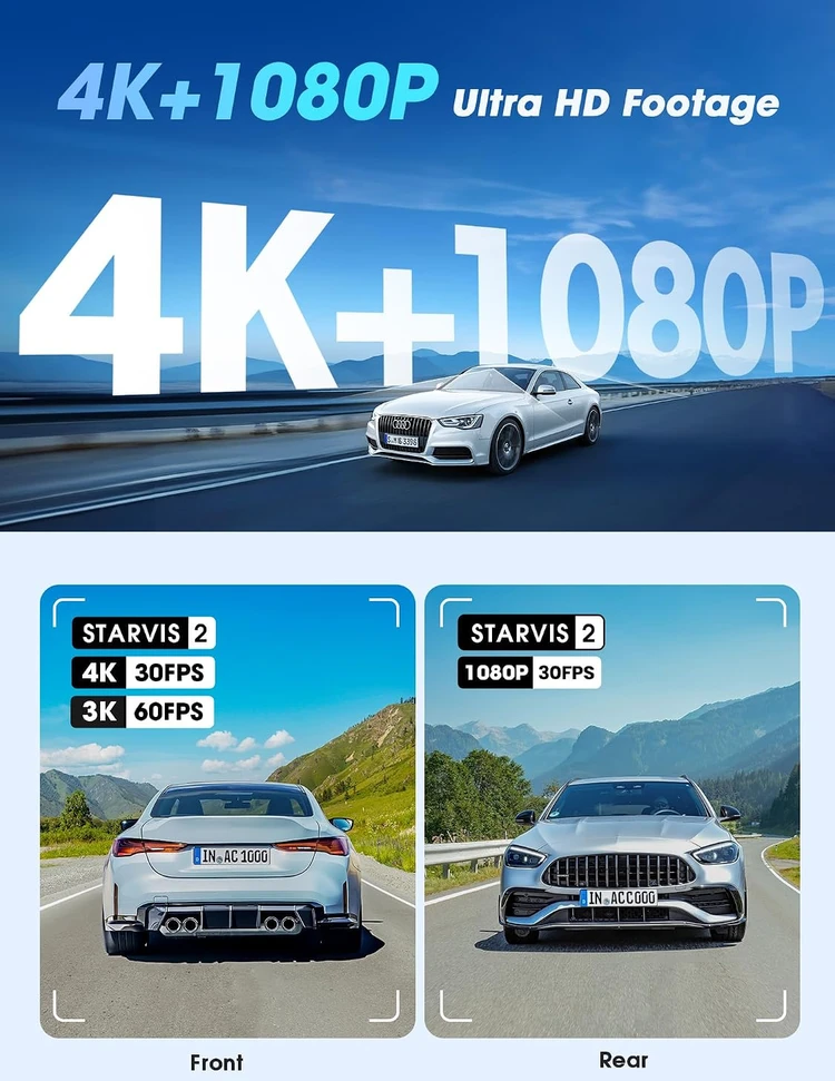DDPAI automobilinis vaizdo registratorius Z60 Pro, 4K + 1080p, STARVIS 2, Wi-Fi, GPS
