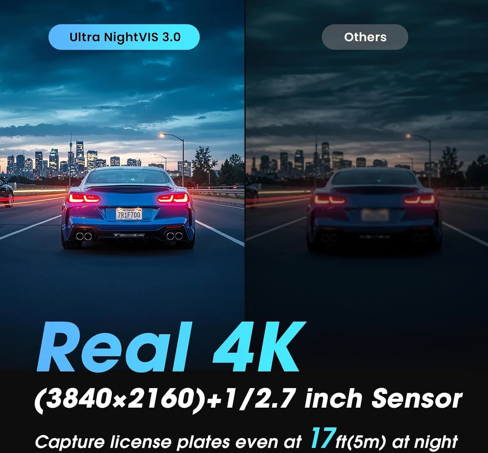 DDPAI automobilinis vaizdo registratorius Z60 su priekine ir galine kamera, 4K/1080p, Wi-Fi 6