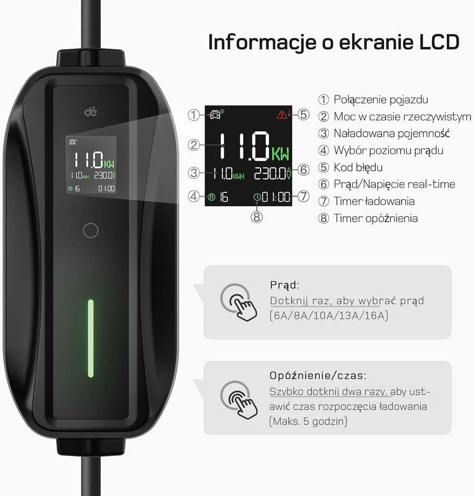 Deaccessories dé Elektromobilių įkroviklis su reguliuojama įkrovimo galia, 11 kW