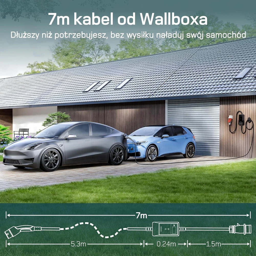 Deaccessories dé 22kW nešiojamas įkroviklis su 7m laidu (PROGRAMĖLĖS VERSIJA)