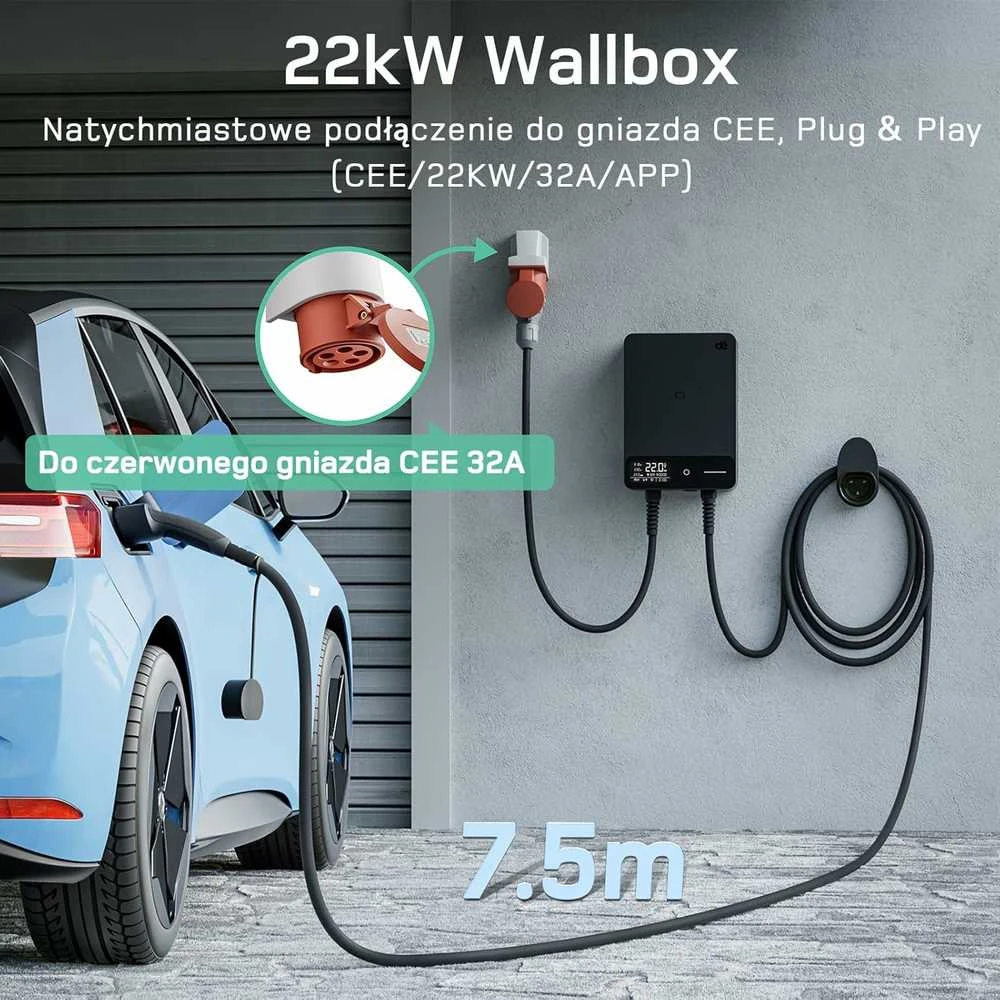 Deaccessories deWB11 Elektromobilių įkrovimo stotelė su programėle, 22 kW