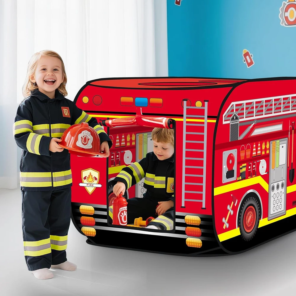 deAO vaikiška žaidimų palapinė gaisrinės automobilio formos 112 x 70 x 70 cm 995-7035B