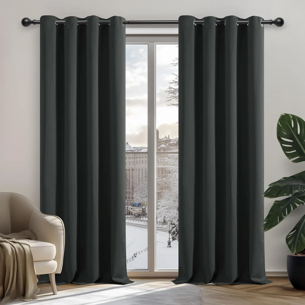 Deconovo užtemdančios termo užuolaidos, 240 × 135 cm, tamsiai pilkos, 2 vnt., poliesteris