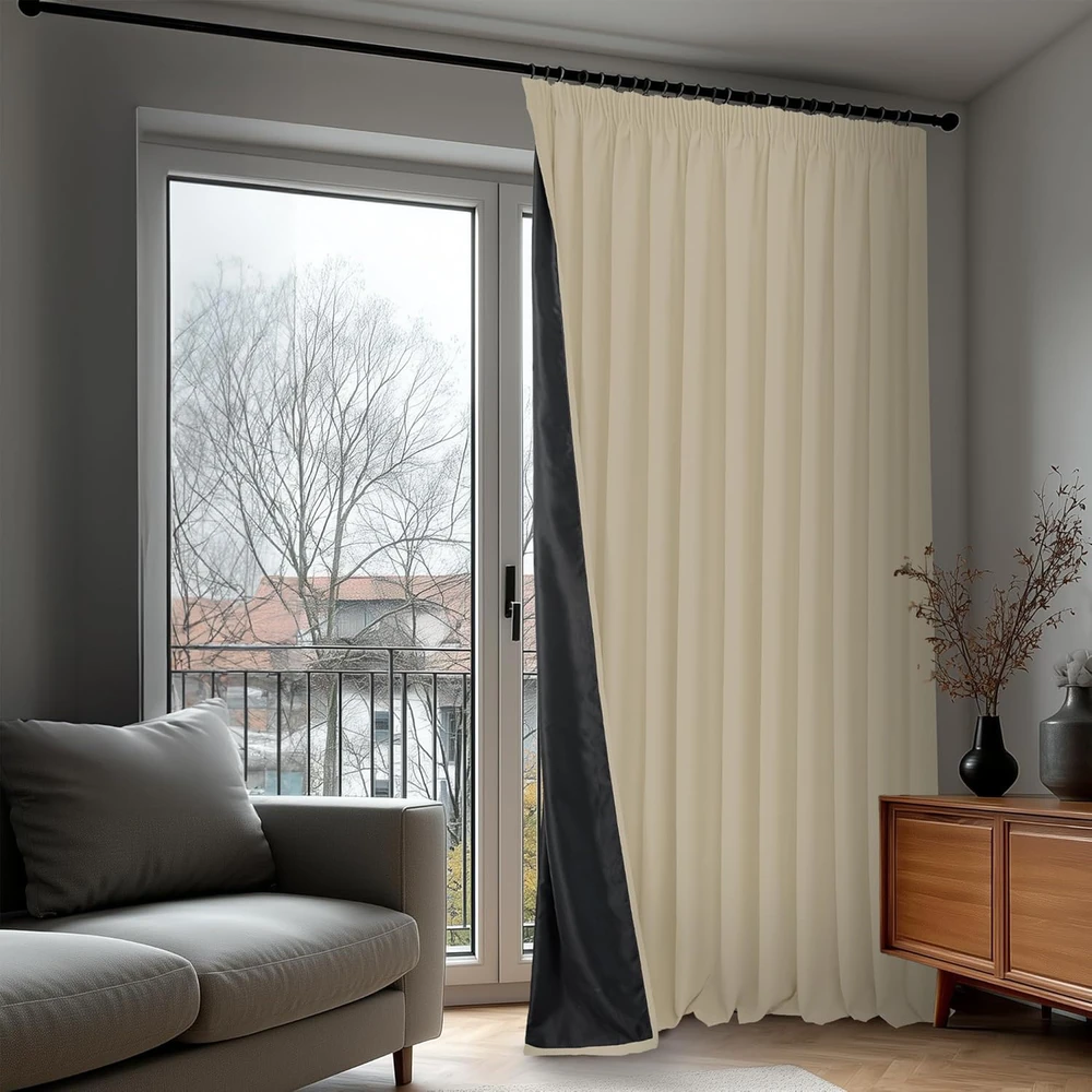 Deconovo visiškai užtamsinanti termiška užuolaida su susiuvimo juostele, 140 × 175 cm, smėlio spalva, 2 vnt.