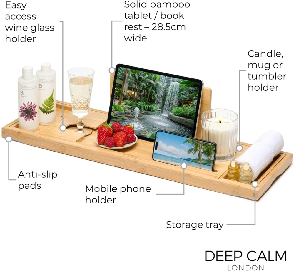 Deep Calm reguliuojamas bambukinis vonios padėklas 70–106 cm HU-XI-201