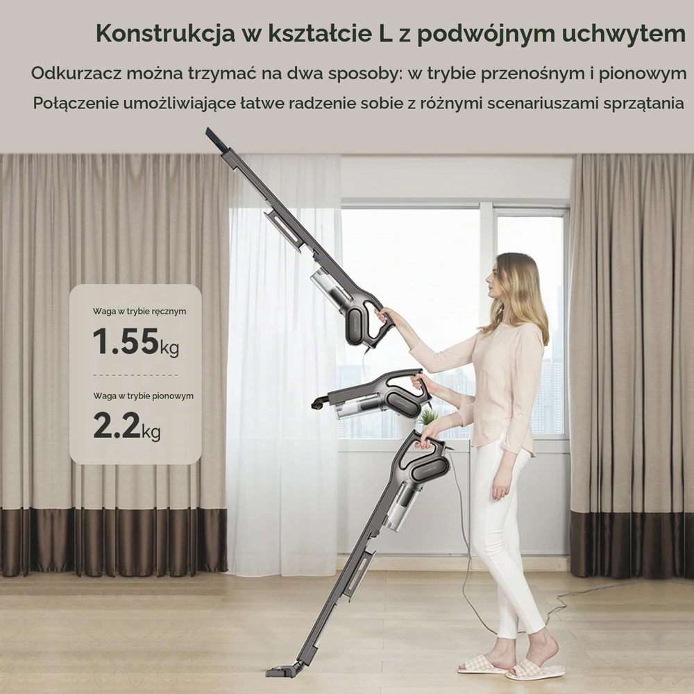 Deerma laidinis dulkių siurblys 2 viename 600 W, 15 kPa, HEPA filtras DEM-DX115C