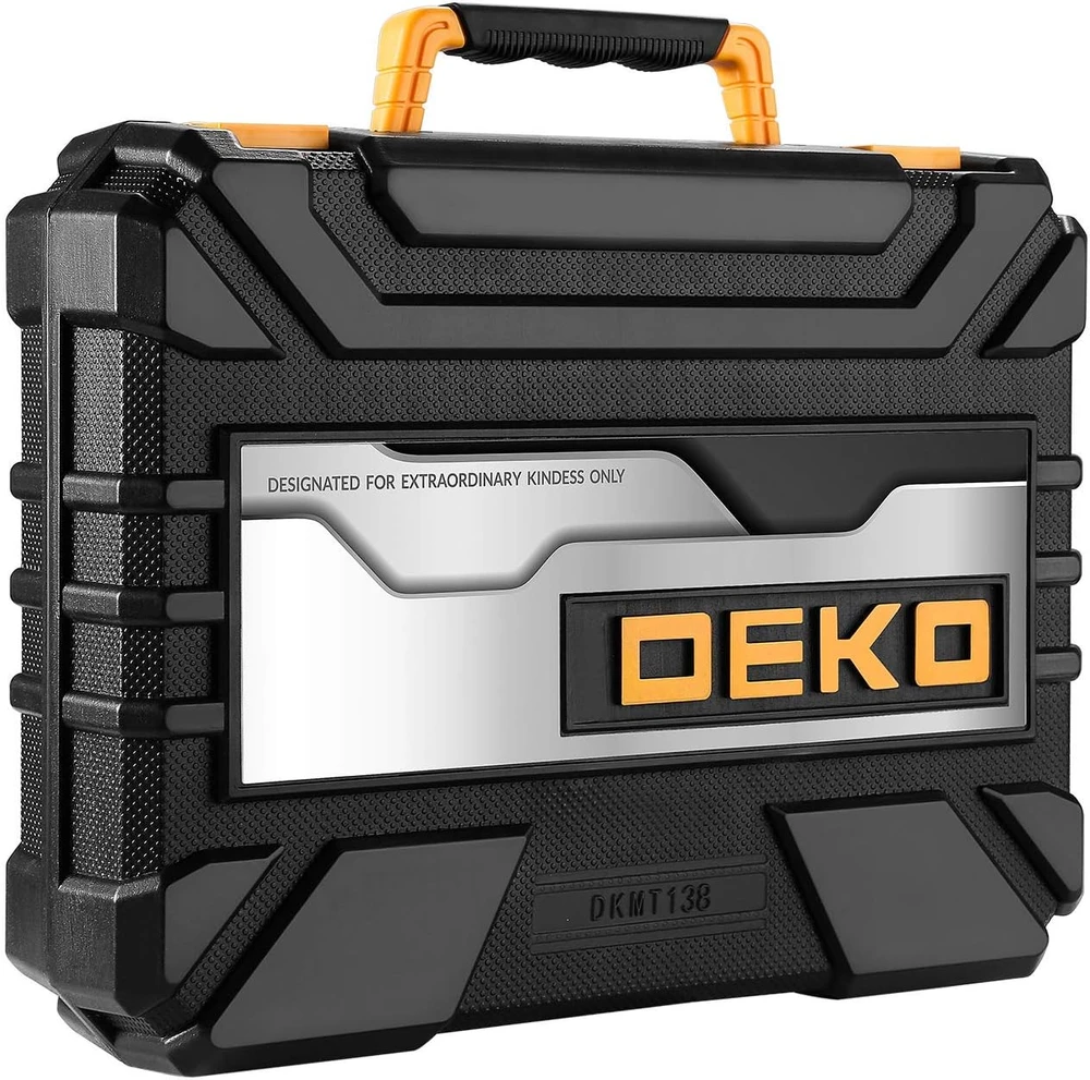 DEKO 138 dalių universalus įrankių rinkinys plastikiniame lagamine DKMT138
