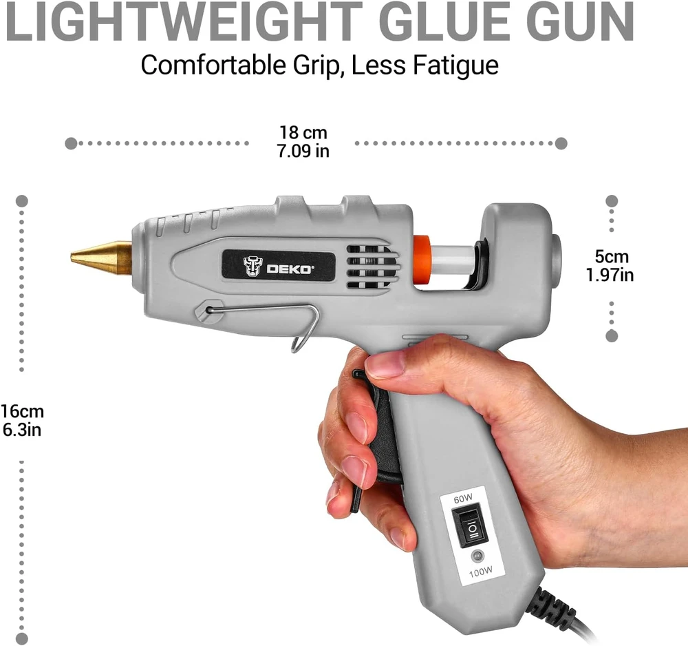 DEKO karštų klijų pistoletas 60/100 W su 25 klijų lazdelėmis DKGG100T6-AZ-GS-EU