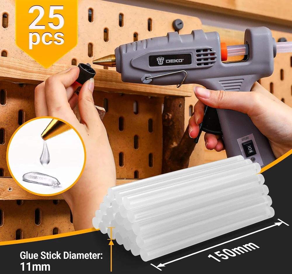 DEKO karštų klijų pistoletas 60/100 W su 25 klijų lazdelėmis DKGG100T6-AZ-GS-EU