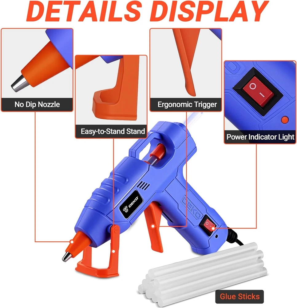DEKO karštų klijų pistoletas 7 mm su 30 klijų lazdelių, 20 W, elektrinis, juodas
