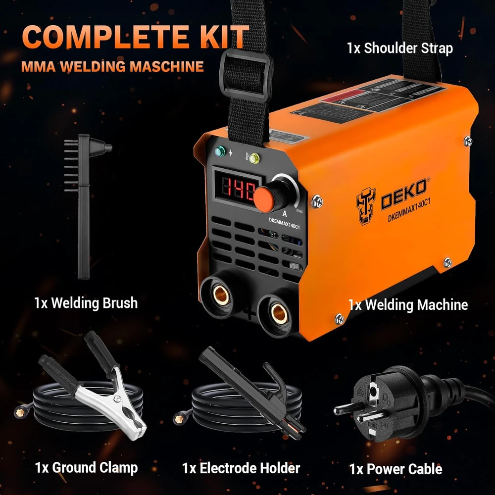 DEKO MMA inverterinė suvirinimo staklė 140 A, 220 V, nešiojama, reguliuojama, DKEMMAX140C1