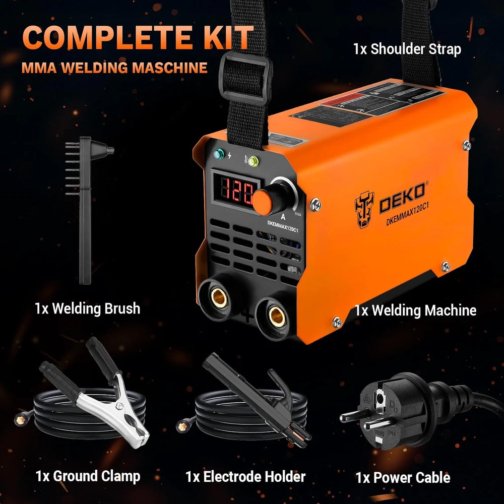 DEKO suvirinimo aparatas MMA 120 A, inverterinis, 220 V, nešiojamas, DKEMMAX120C1